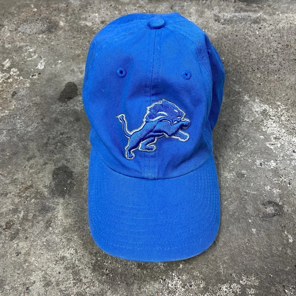 Vintage Detroit Lions Cap Strap Back Adjustable Blue NFL Hat Football Logo